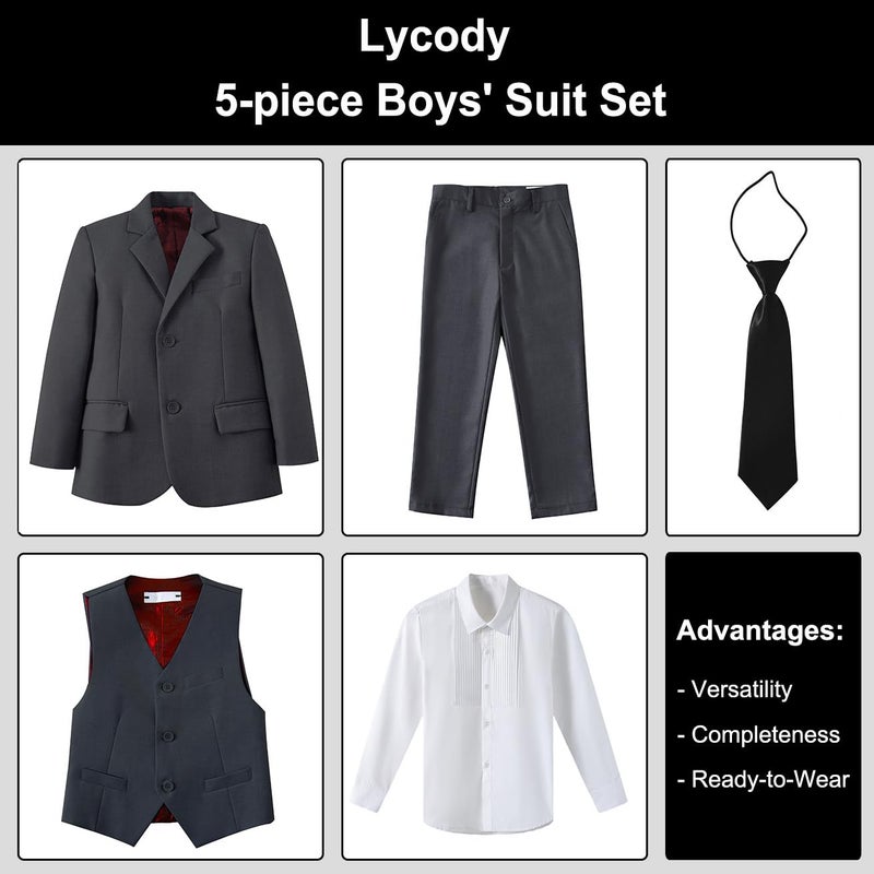 Lycody Boy Tuxedo Suits for Kids Boys Size 14 Suit Slim Fit Toddler Ring Bearer Outfit Dark Gray - Image 2